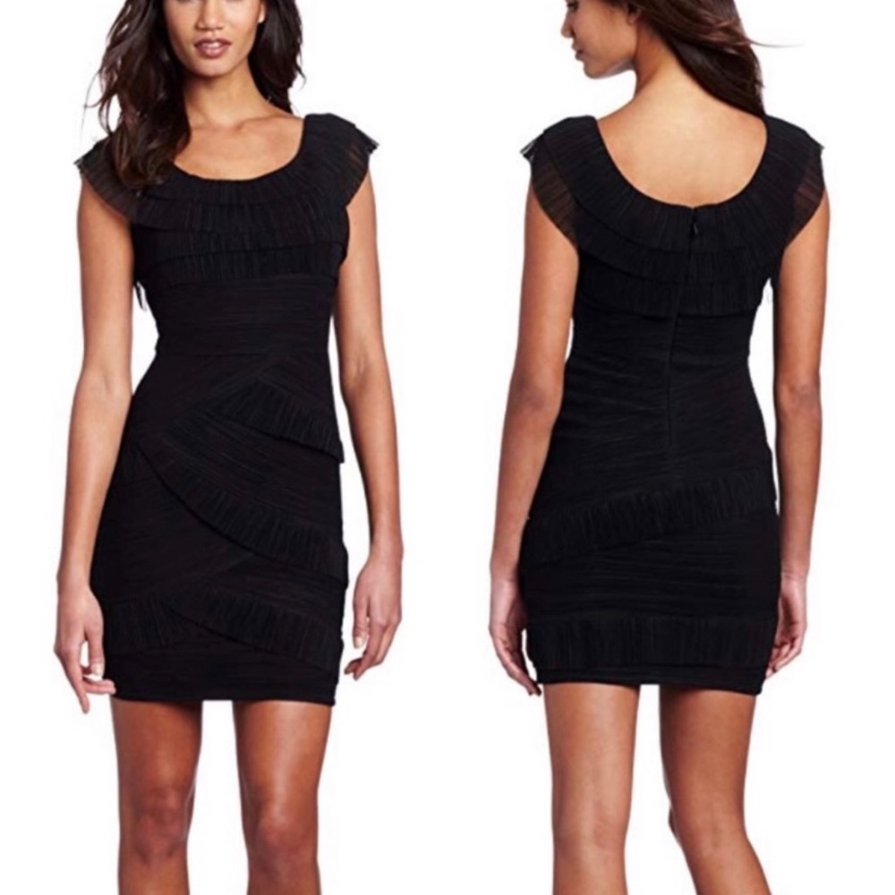 BCBGMaxAzria Briana Mesh Ruffled Dress in Black